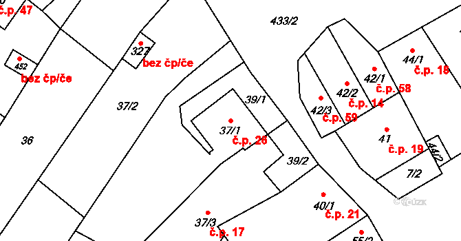 Přerov XI-Vinary 26, Přerov na parcele st. 37/1 v KÚ Vinary u Přerova, Katastrální mapa