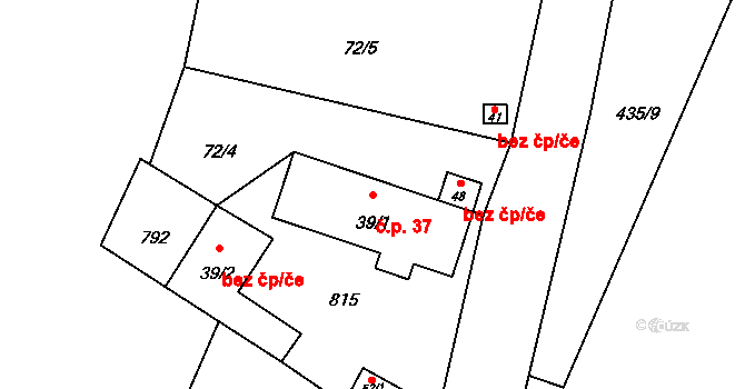 Křepkovice 37, Teplá na parcele st. 39/1 v KÚ Křepkovice, Katastrální mapa