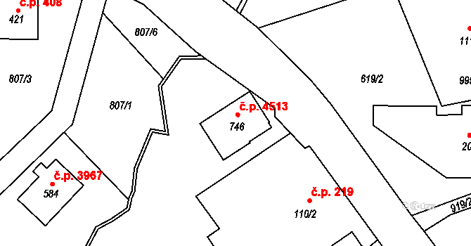 Kokonín 4513, Jablonec nad Nisou na parcele st. 746 v KÚ Kokonín, Katastrální mapa