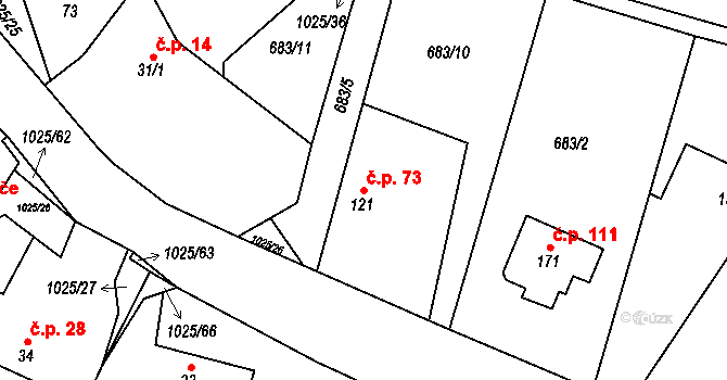 Šimanov 73 na parcele st. 121 v KÚ Šimanov na Moravě, Katastrální mapa