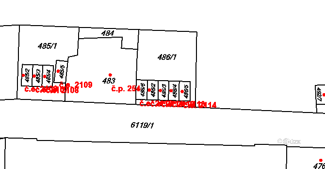 Jihlava 2112 na parcele st. 486/3 v KÚ Jihlava, Katastrální mapa