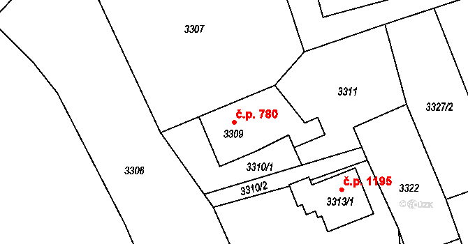 Bystřice 780 na parcele st. 3309 v KÚ Bystřice nad Olší, Katastrální mapa