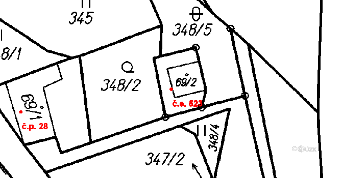 Čeladná 523 na parcele st. 69/2 v KÚ Čeladná, Katastrální mapa