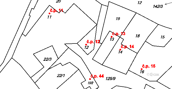 Kobylníky 12, Klobuky na parcele st. 12 v KÚ Kobylníky, Katastrální mapa