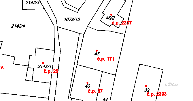 Roztoky 171 na parcele st. 45 v KÚ Roztoky u Prahy, Katastrální mapa