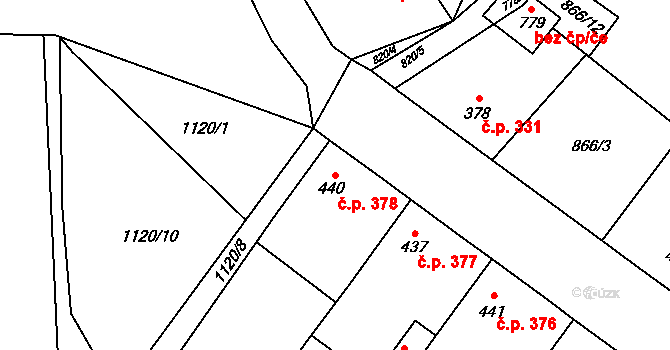 Dašice 378 na parcele st. 440/1 v KÚ Dašice, Katastrální mapa