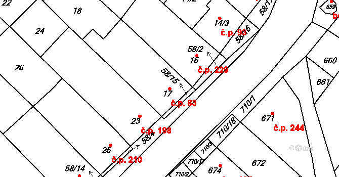 Zarazice 83, Veselí nad Moravou na parcele st. 17 v KÚ Zarazice, Katastrální mapa
