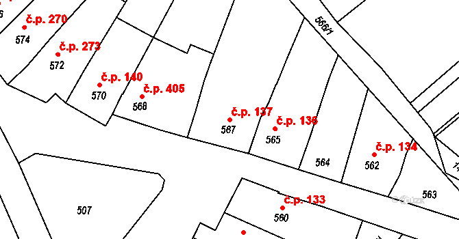 Šaratice 137 na parcele st. 567 v KÚ Šaratice, Katastrální mapa