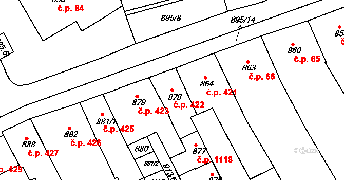 Rousínov 422 na parcele st. 878 v KÚ Rousínov u Vyškova, Katastrální mapa
