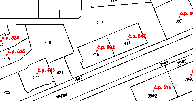 Rýmařov 882 na parcele st. 418 v KÚ Rýmařov, Katastrální mapa