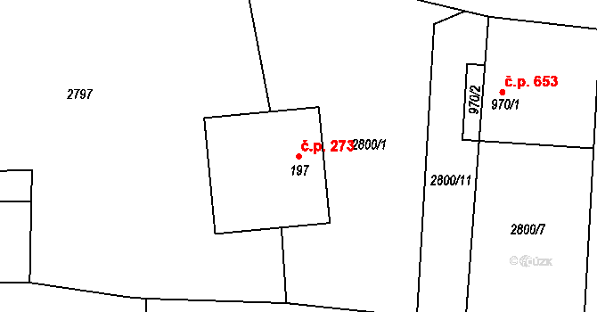 Kozlovice 273 na parcele st. 197 v KÚ Kozlovice, Katastrální mapa
