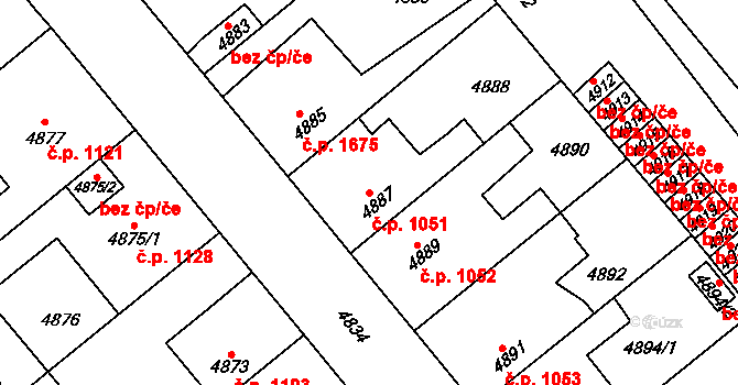 Kročehlavy 1051, Kladno na parcele st. 4887 v KÚ Kročehlavy, Katastrální mapa