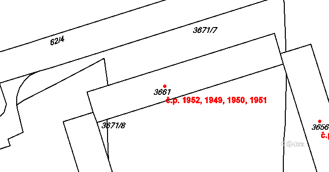 Kročehlavy 1949,1950,1951,1952, Kladno na parcele st. 3661 v KÚ Kročehlavy, Katastrální mapa