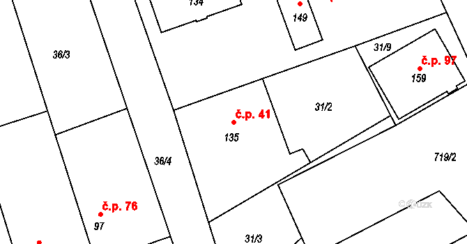Hořešovice 41 na parcele st. 135 v KÚ Hořešovice, Katastrální mapa