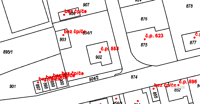 Libušín 553 na parcele st. 902 v KÚ Libušín, Katastrální mapa