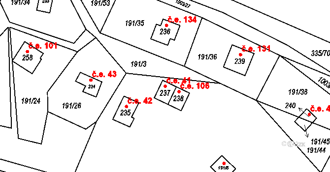 Doubravčice 41 na parcele st. 237 v KÚ Doubravčice, Katastrální mapa