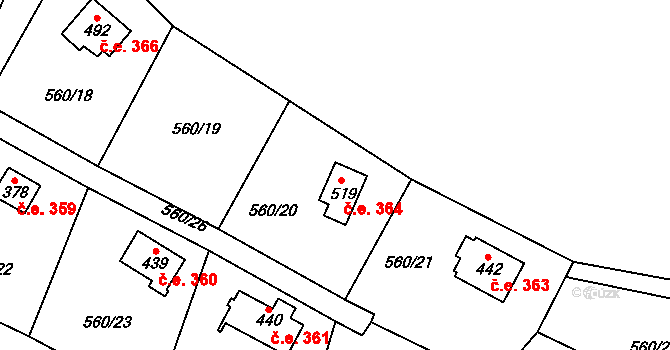 Kaliště 364 na parcele st. 519 v KÚ Kaliště u Ondřejova, Katastrální mapa