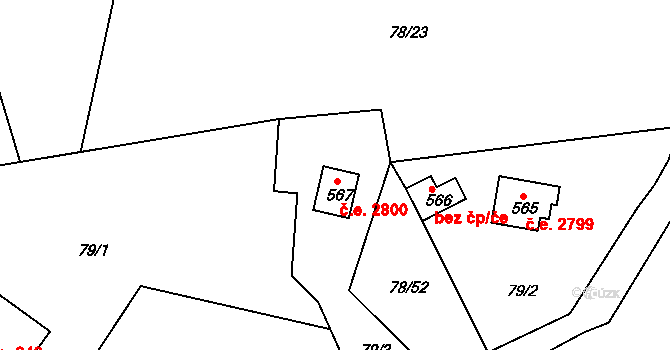 Těptín 2800, Kamenice na parcele st. 567 v KÚ Těptín, Katastrální mapa