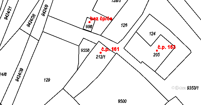 Slavonice 161 na parcele st. 212/1 v KÚ Slavonice, Katastrální mapa