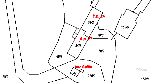 Přívlaky 27, Žiželice na parcele st. 34/1 v KÚ Přívlaky, Katastrální mapa