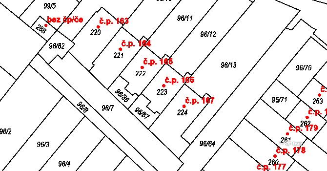 Lahošť 166 na parcele st. 223 v KÚ Lahošť, Katastrální mapa