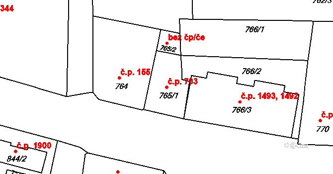 Děčín IV-Podmokly 703, Děčín na parcele st. 765/1 v KÚ Podmokly, Katastrální mapa