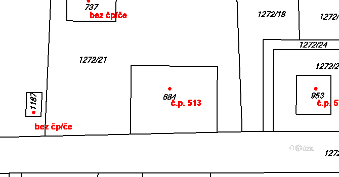Dolní Bousov 513 na parcele st. 684 v KÚ Dolní Bousov, Katastrální mapa