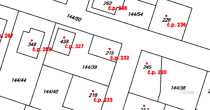 Skřivany 232 na parcele st. 215 v KÚ Skřivany, Katastrální mapa