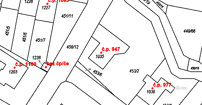 Třebechovice pod Orebem 947 na parcele st. 1035 v KÚ Třebechovice pod Orebem, Katastrální mapa
