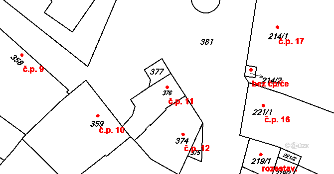 Křelov 11, Křelov-Břuchotín na parcele st. 376 v KÚ Křelov, Katastrální mapa