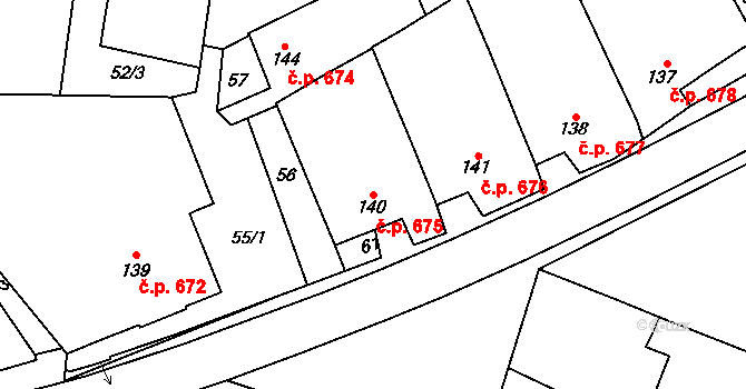 Loučany 675 na parcele st. 140 v KÚ Loučany na Hané, Katastrální mapa