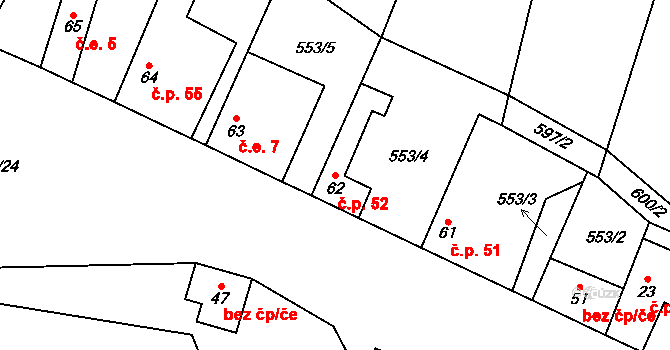Savín 52, Litovel na parcele st. 62 v KÚ Savín, Katastrální mapa