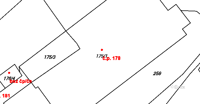 Prácheň 178, Kamenický Šenov na parcele st. 175/1 v KÚ Prácheň, Katastrální mapa