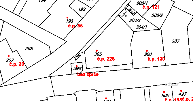 Děčín VII-Chrochvice 228, Děčín na parcele st. 305 v KÚ Chrochvice, Katastrální mapa
