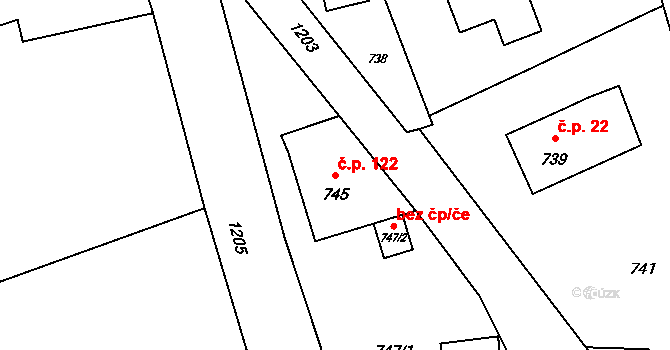 Hrachovec 122, Valašské Meziříčí na parcele st. 745 v KÚ Hrachovec, Katastrální mapa