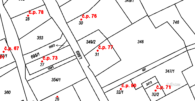 Ohrazenice 77 na parcele st. 31 v KÚ Ohrazenice u Jinec, Katastrální mapa