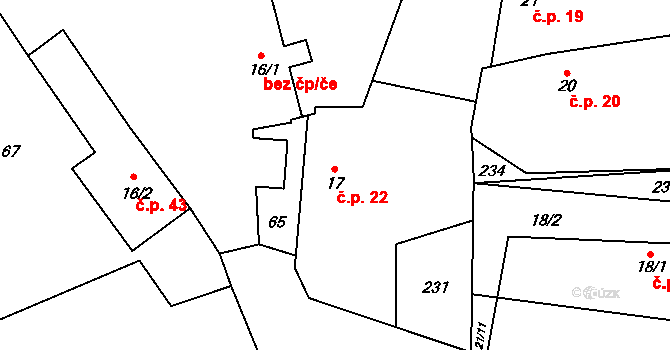 Křičov 22, Smidary na parcele st. 17 v KÚ Křičov, Katastrální mapa
