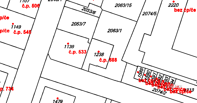Žichlínské Předměstí 588, Lanškroun na parcele st. 1238 v KÚ Lanškroun, Katastrální mapa