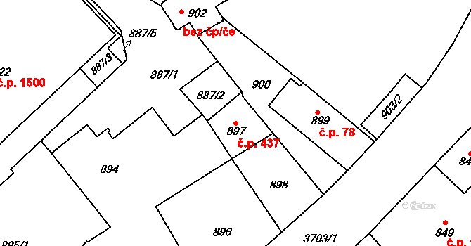 Žamberk 437 na parcele st. 897 v KÚ Žamberk, Katastrální mapa
