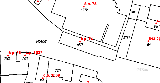 Lysá nad Labem 74 na parcele st. 95/1 v KÚ Lysá nad Labem, Katastrální mapa