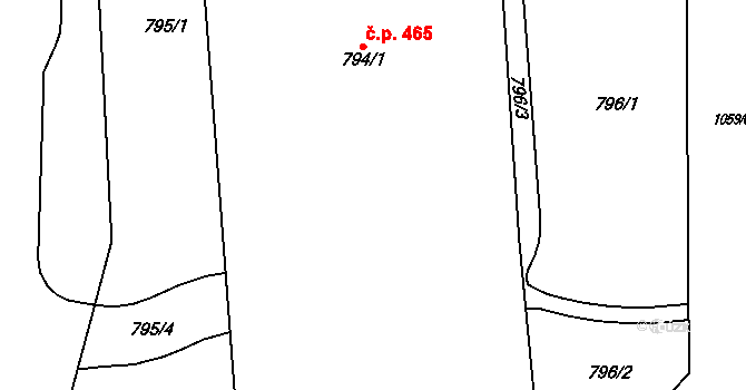 Klášterec nad Ohří 465 na parcele st. 794/1 v KÚ Klášterec nad Ohří, Katastrální mapa