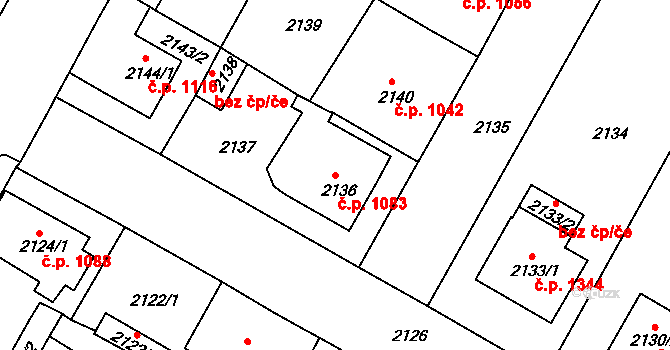 Duchcov 1083 na parcele st. 2136 v KÚ Duchcov, Katastrální mapa