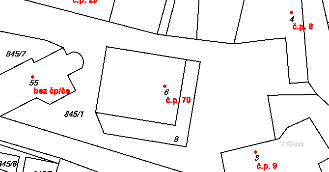 Vranová Lhota 70 na parcele st. 6 v KÚ Vranová Lhota, Katastrální mapa