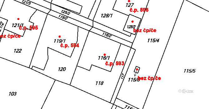 Skřečoň 593, Bohumín na parcele st. 116/1 v KÚ Skřečoň, Katastrální mapa
