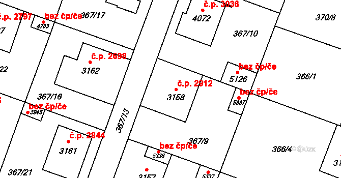 Břeclav 2912 na parcele st. 3158 v KÚ Břeclav, Katastrální mapa