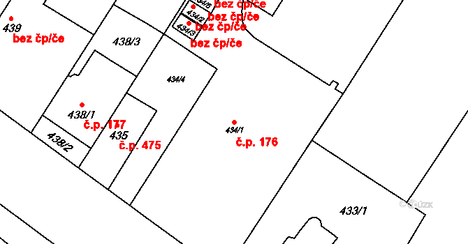 Pisárky 176, Brno na parcele st. 434/1 v KÚ Pisárky, Katastrální mapa