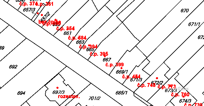 Bosonohy 399, Brno na parcele st. 667 v KÚ Bosonohy, Katastrální mapa