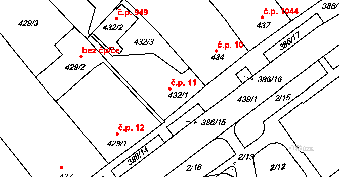 Bystrc 11, Brno na parcele st. 432/1 v KÚ Bystrc, Katastrální mapa