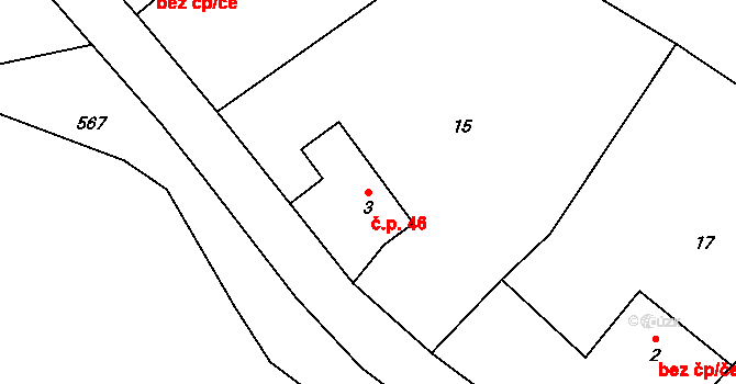 Minice 46, Velemyšleves na parcele st. 3 v KÚ Minice, Katastrální mapa