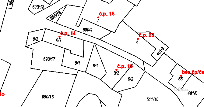 Řečice 19 na parcele st. 9/2 v KÚ Řečice u Humpolce, Katastrální mapa